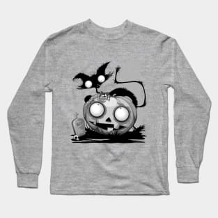 Cat, Pumpkin and Spider Halloween Funny and Spooky Characters Long Sleeve T-Shirt